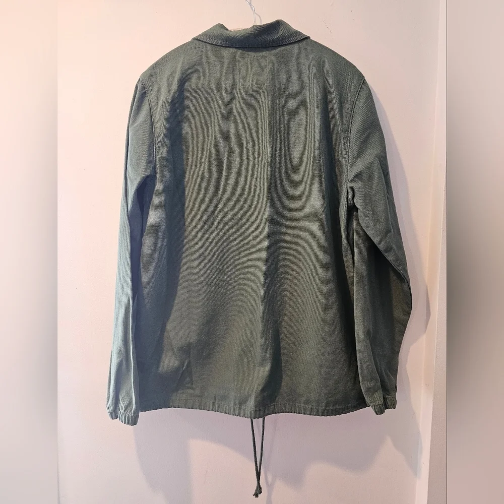 Vans Olive Green Coach Jacket Small Embroidered Logo Streetwear
